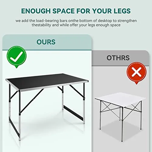 Coobi 24" x 39.5" Folding Table,Ultralight Collapsible with Handle, Height Adjustable,Wooden Desktop for Picnic,Beach,Camp,Travel