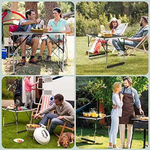 Coobi 24" x 39.5" Folding Table,Ultralight Collapsible with Handle, Height Adjustable,Wooden Desktop for Picnic,Beach,Camp,Travel