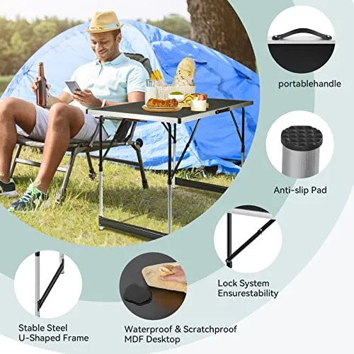 Coobi 24" x 39.5" Folding Table,Ultralight Collapsible with Handle, Height Adjustable,Wooden Desktop for Picnic,Beach,Camp,Travel