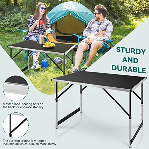 Coobi 24" x 39.5" Folding Table,Ultralight Collapsible with Handle, Height Adjustable,Wooden Desktop for Picnic,Beach,Camp,Travel