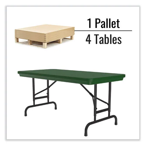 Correll Adjustable Folding Table Rectangular 48"x24"x22" To 32" Green Top Black Legs 4/pallet