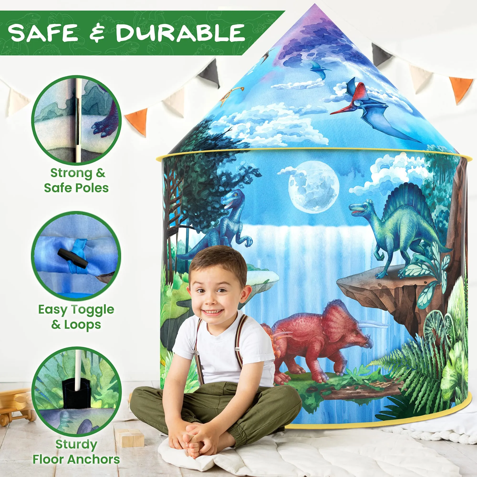 Dinosaur Discovery Kids Tent with Roar Button and LED Lights - 51"