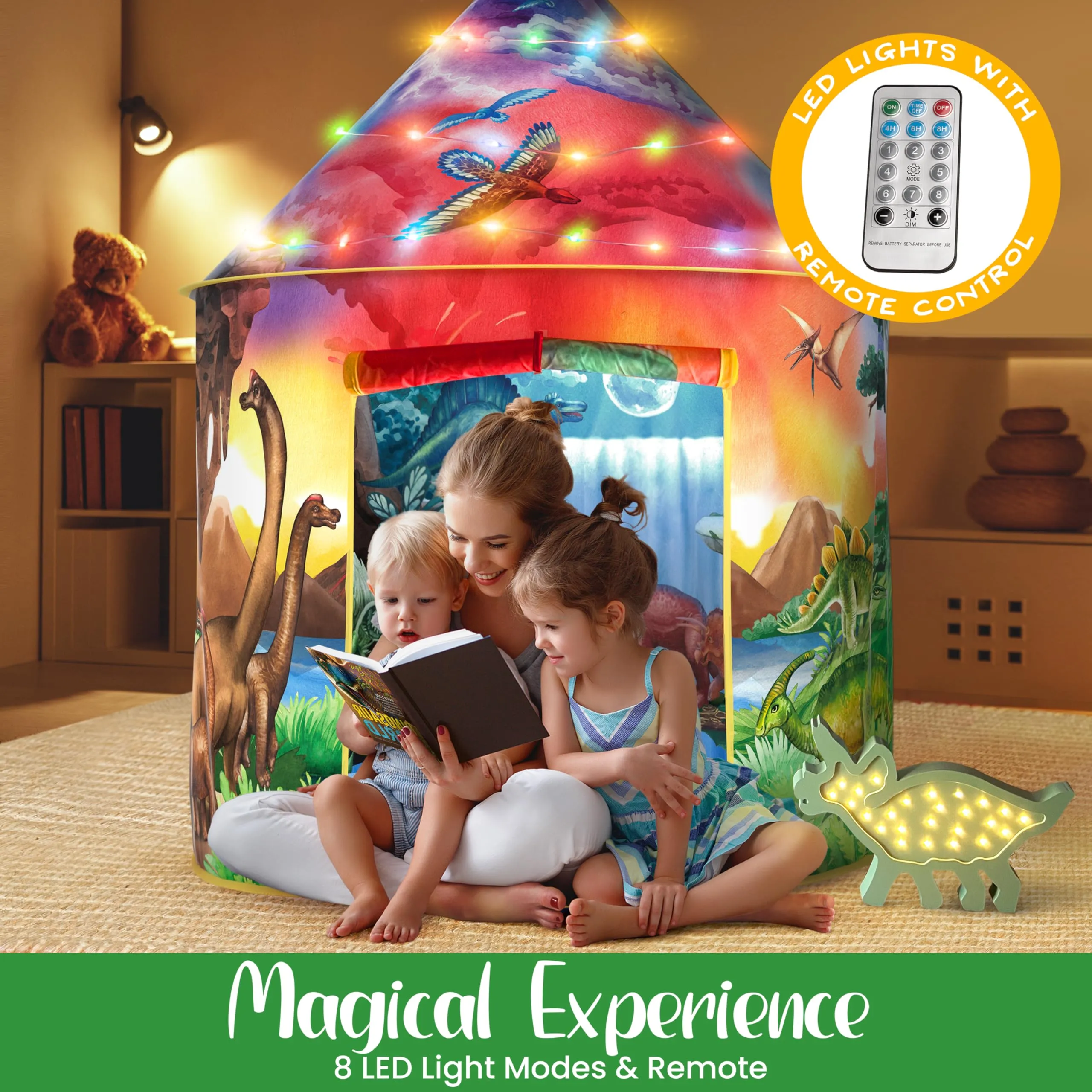 Dinosaur Discovery Kids Tent with Roar Button and LED Lights - 51"