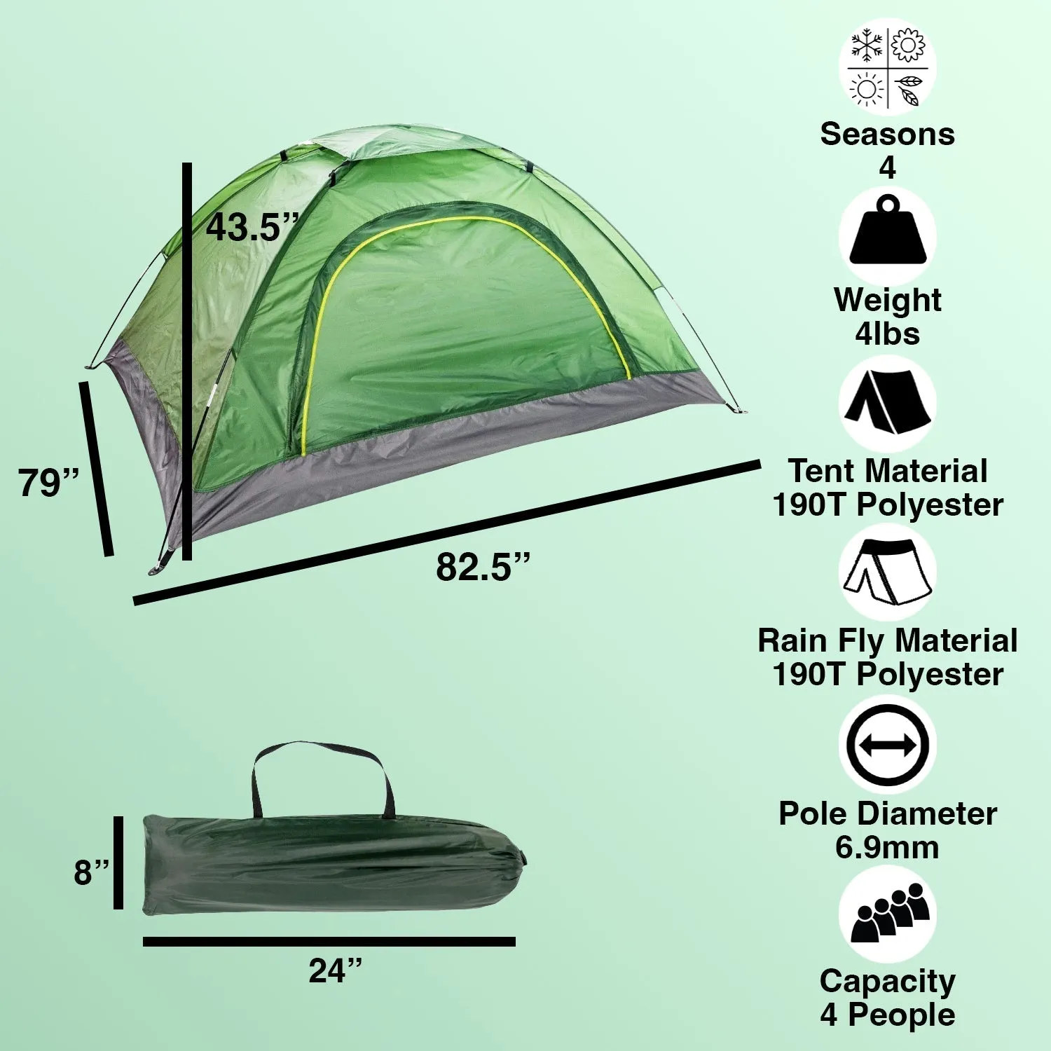 Dome Tent 3-4 Person - Green