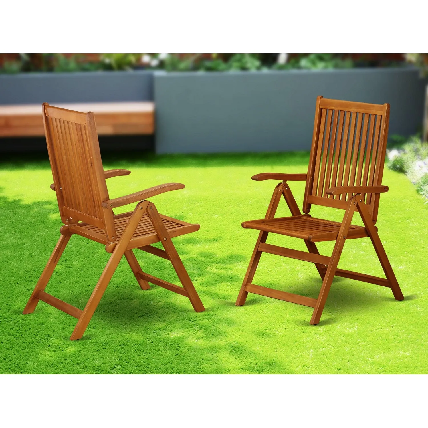 East West Furniture BCNC5NA Celina Outdoor Dining Adjustable Arm Chairs - Acacia Wood, Set of 2, Natural Oil