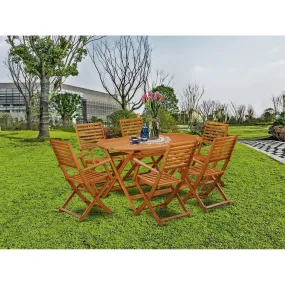 East West Furniture DIBS7CANA 7 Piece Outdoor Patio Dining Sets Consist of an Oval Acacia Wood Table and 6 Folding Arm Chairs, 36x60 Inch, Natural Oil