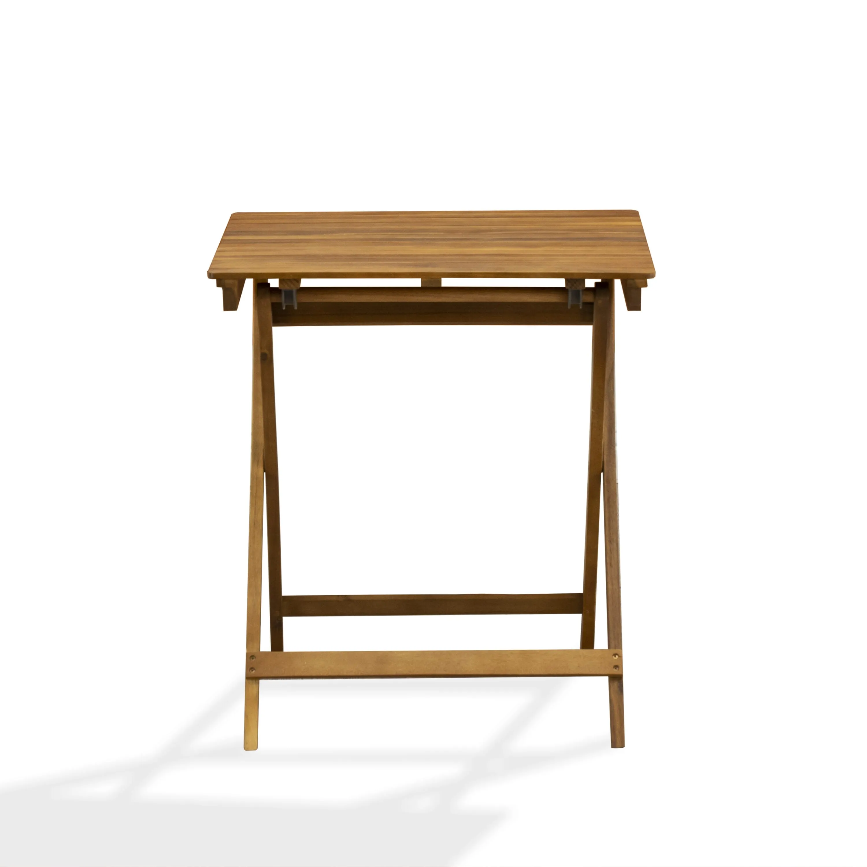 East West Furniture SECM3CWNA 3 Piece Outdoor Conversation Bistro Set Contains a Square Acacia Wood Coffee Table and 2 Folding Side Chairs, 26x26 Inch, Natural Oil