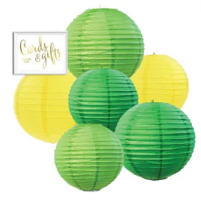 Emerald Green, Kiwi Green, Yellow Hanging Paper Lanterns Decorative Kit