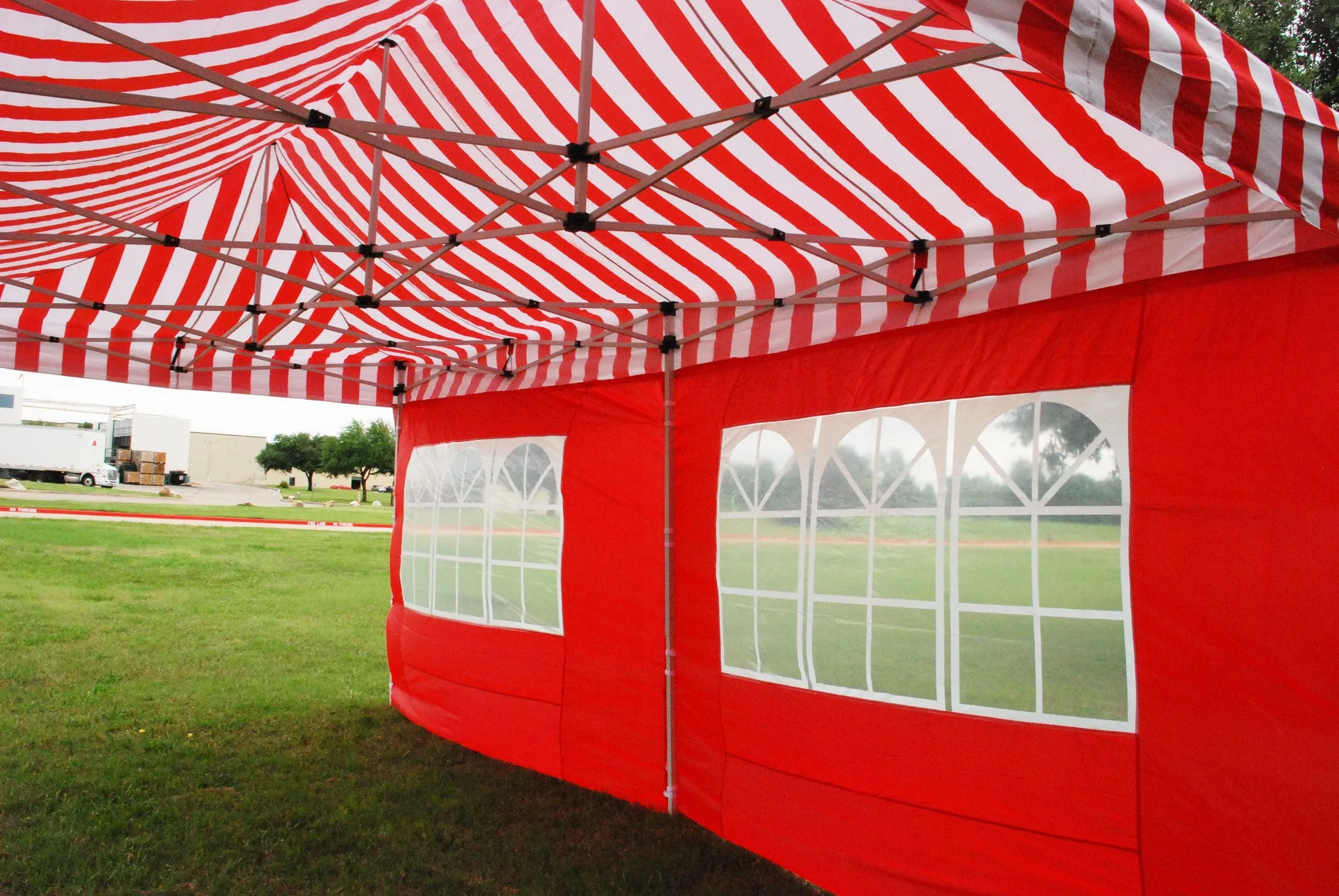 F Model 10'x20' Red Stripe - Pop Up Tent Pro