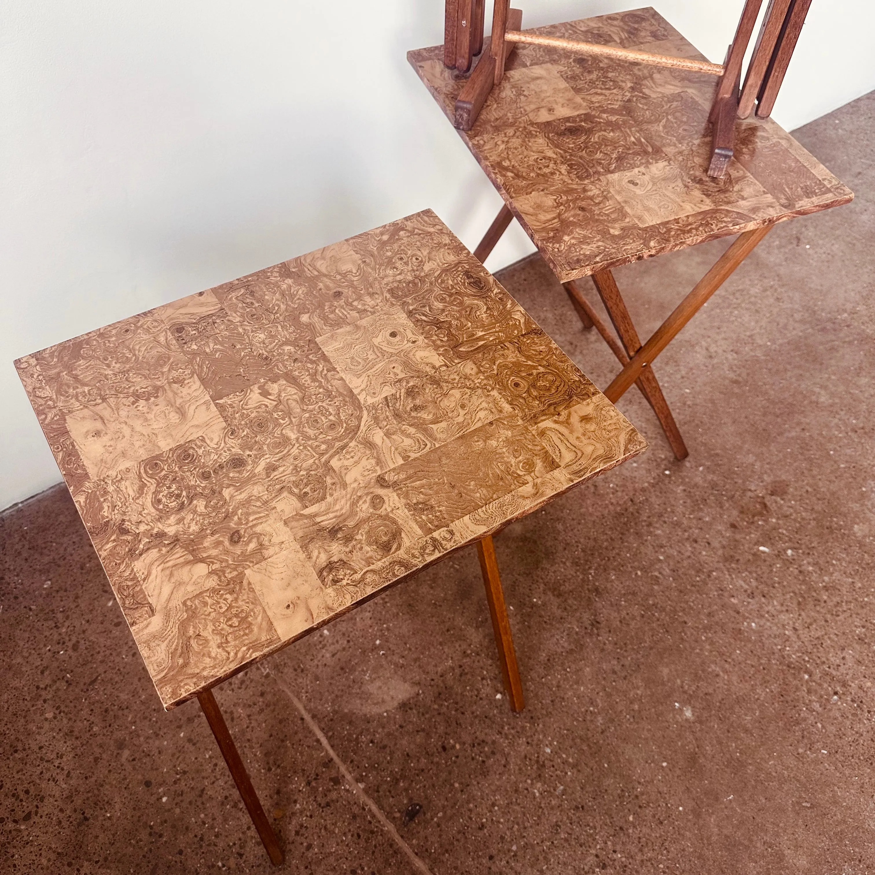 FAUX BOIS BURL WOOD FOLDING TABLES