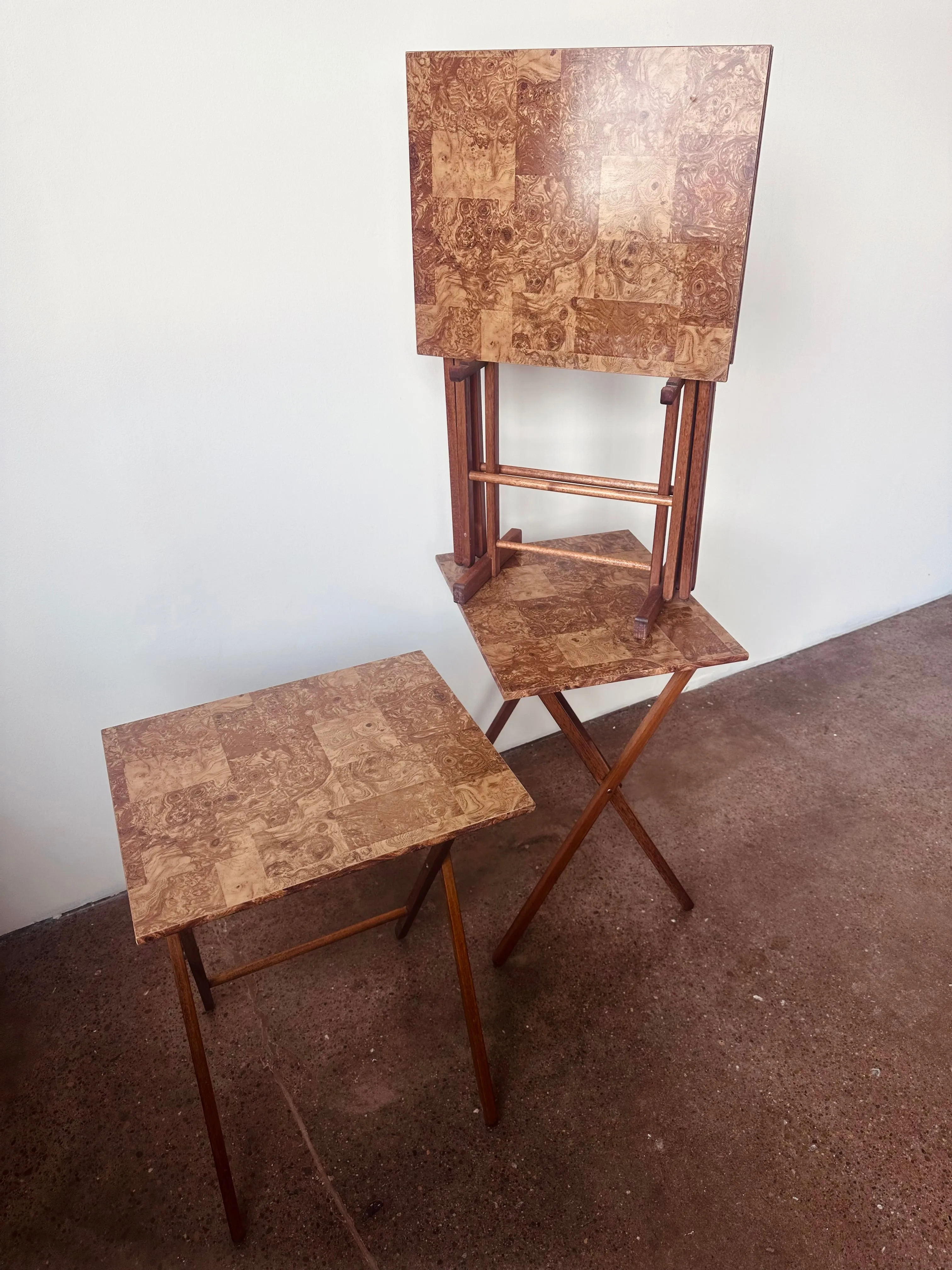 FAUX BOIS BURL WOOD FOLDING TABLES