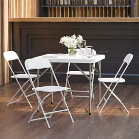 Flash Furniture Hercules Series Plastic Folding Chairs for Parties and Weddings, Stackable Commercial Event Seats with 650-lb. Static Weight Capacity, Set of 4, White