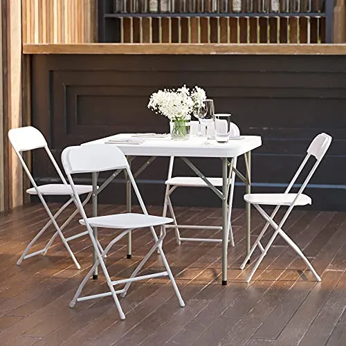 Flash Furniture Hercules Series Plastic Folding Chairs for Parties and Weddings, Stackable Commercial Event Seats with 650-lb. Static Weight Capacity, Set of 4, White