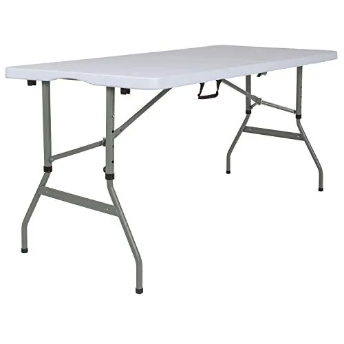 Flash Furniture Kathryn 5-Foot Height Adjustable Bi-Fold Granite White Plastic Banquet and Event Folding Table with Carrying Handle