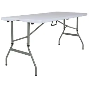 Flash Furniture Kathryn 5-Foot Height Adjustable Bi-Fold Granite White Plastic Banquet and Event Folding Table with Carrying Handle