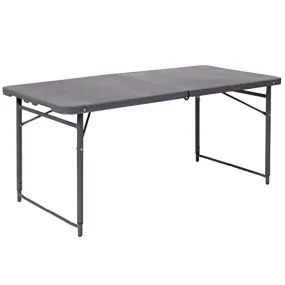 Flash Furniture Mills 4-Foot Height Adjustable Bi-Fold Dark Gray Plastic Folding Table with Carrying Handle