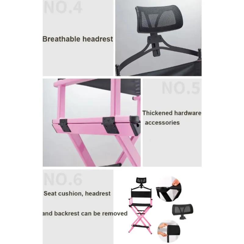 Foldable Aluminum Makeup Director Chair With Footrest And Headrest Y195