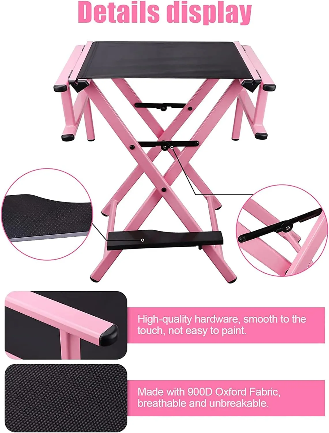 Foldable Aluminum Makeup Director Chair With Footrest And Headrest Y195