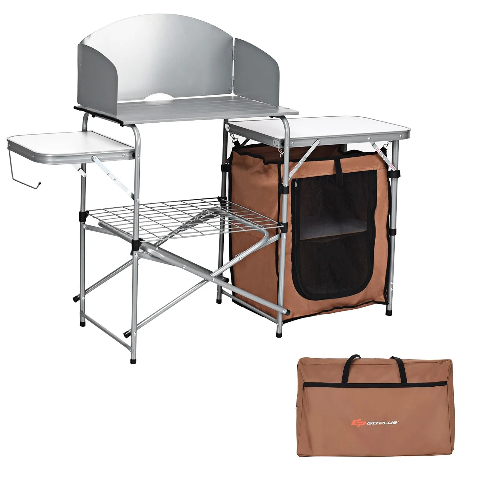 Foldable Outdoor BBQ Grilling Table With Windscreen Bag