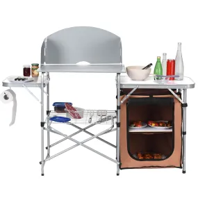 Foldable Outdoor BBQ Grilling Table With Windscreen Bag
