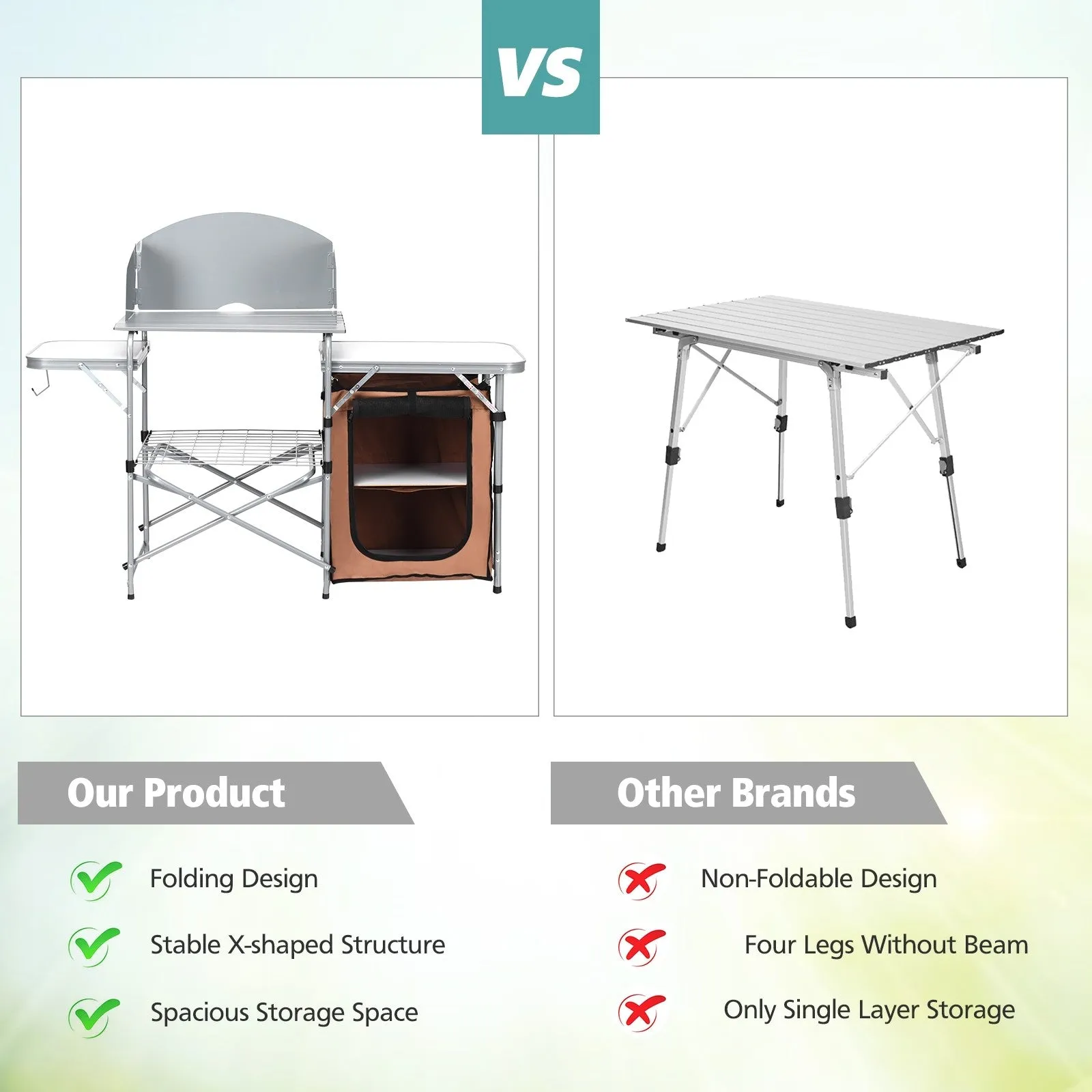 Foldable Outdoor BBQ Grilling Table With Windscreen Bag