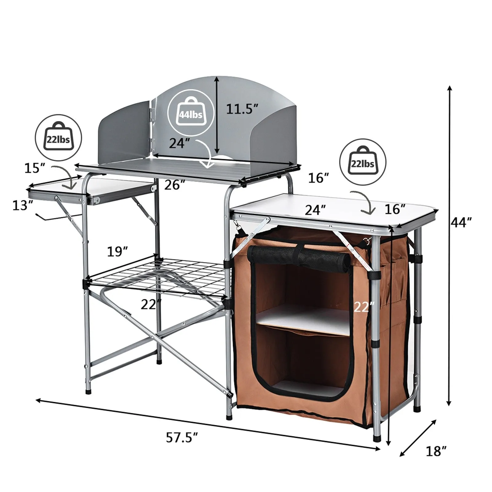 Foldable Outdoor BBQ Grilling Table With Windscreen Bag