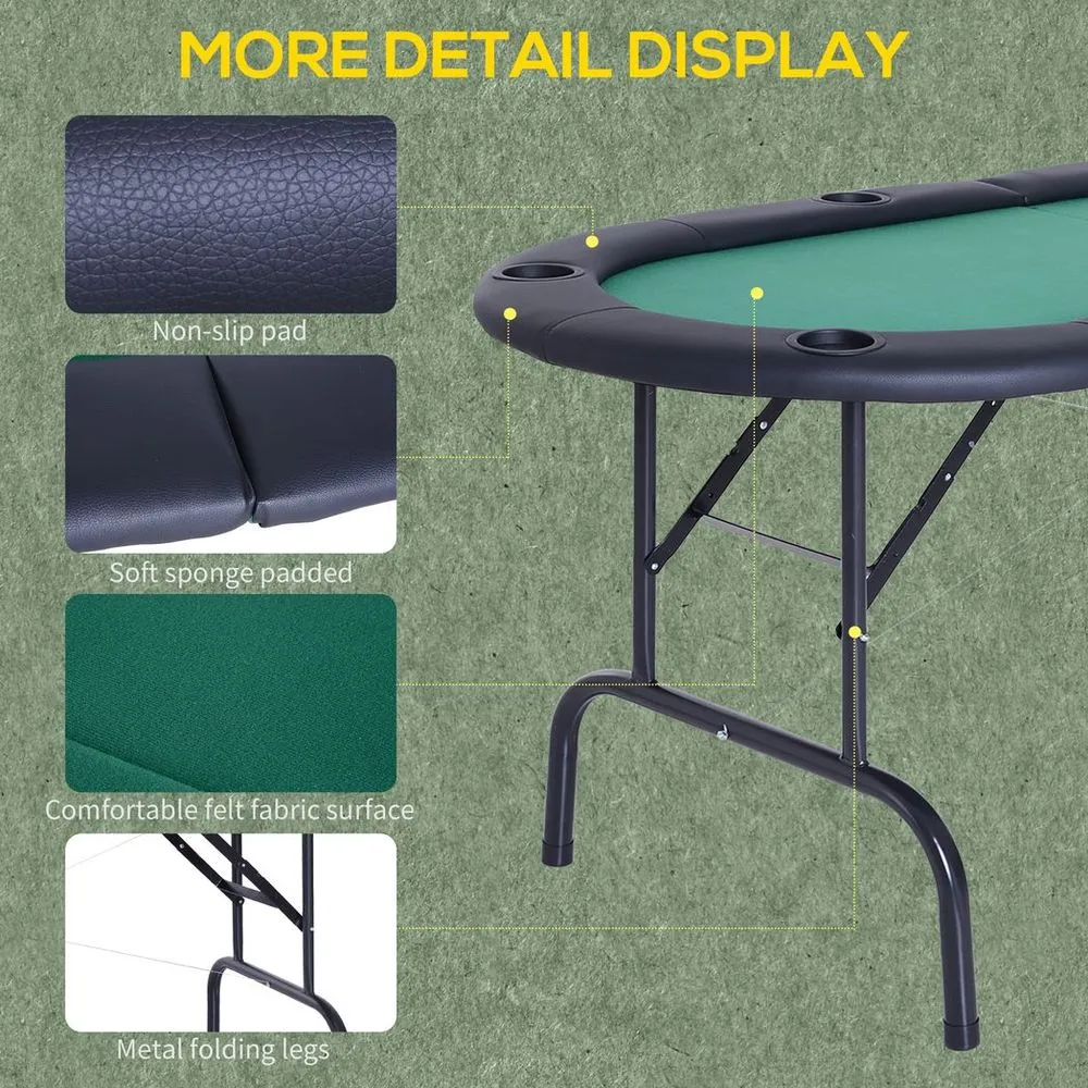 Foldable Poker Table - Green Felt 8 Player Design