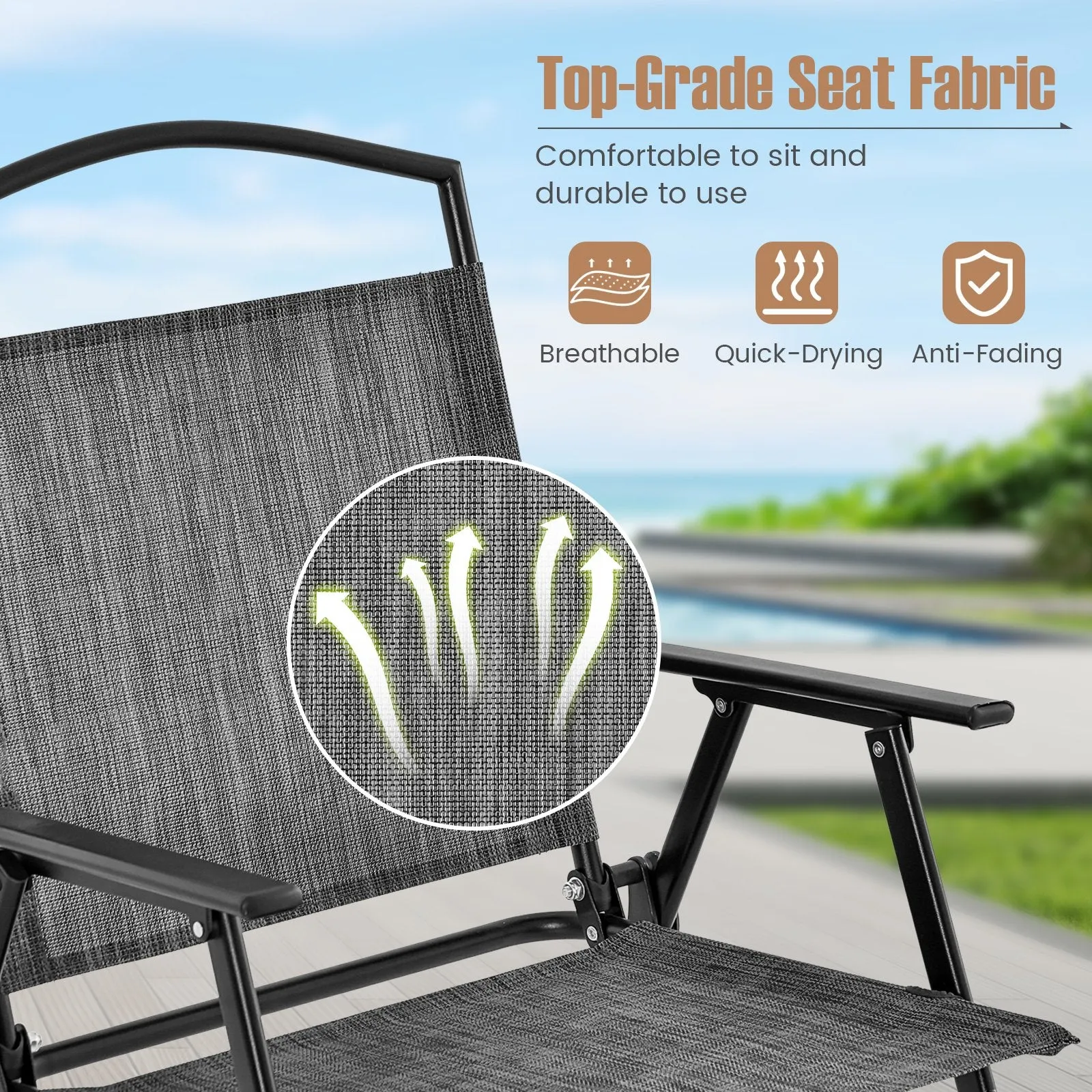 Folding Chairs snd Dining Table Set with Umbrella Hole-Grey