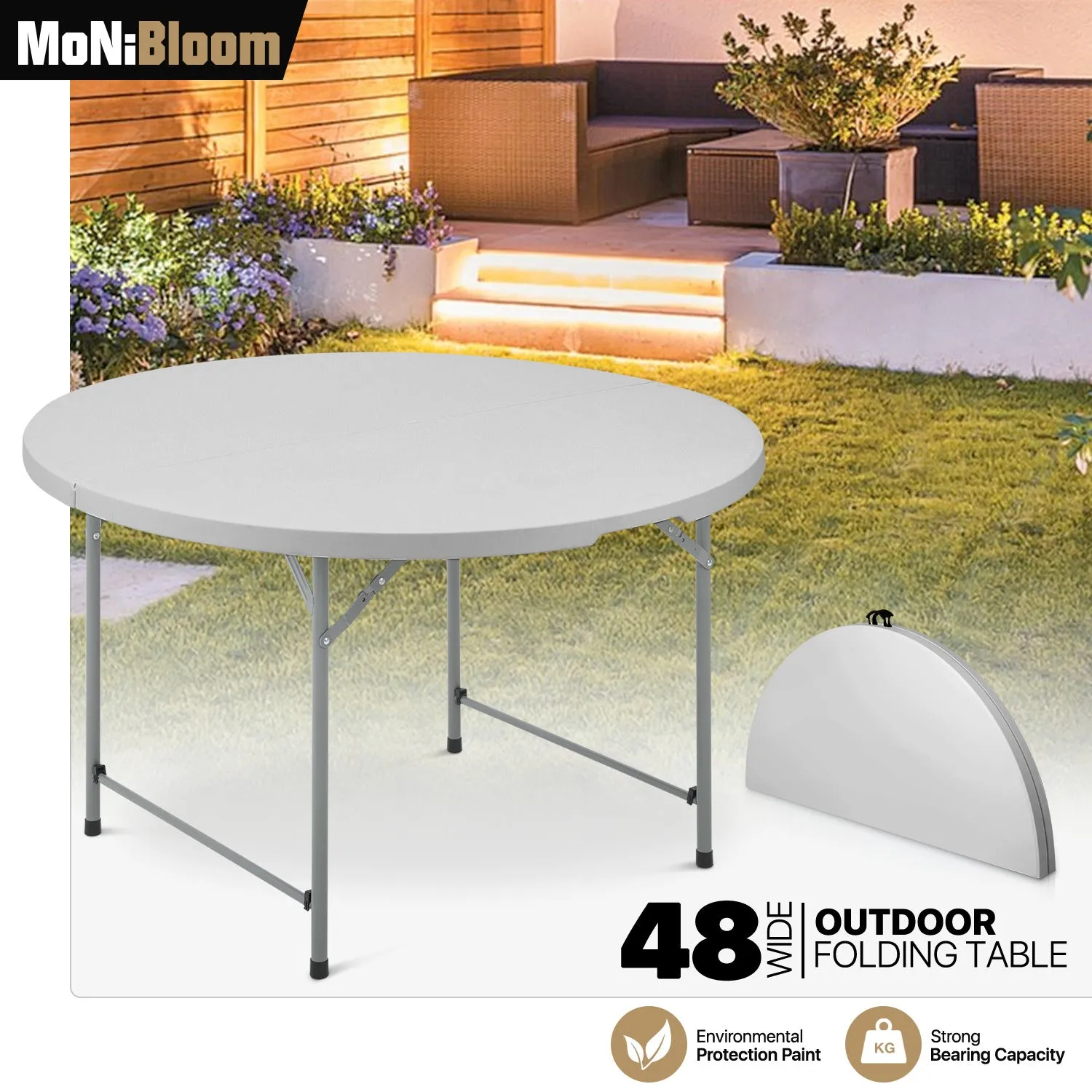Folding Portable Round Plastic Table - Length 48"/54"/60"/66"