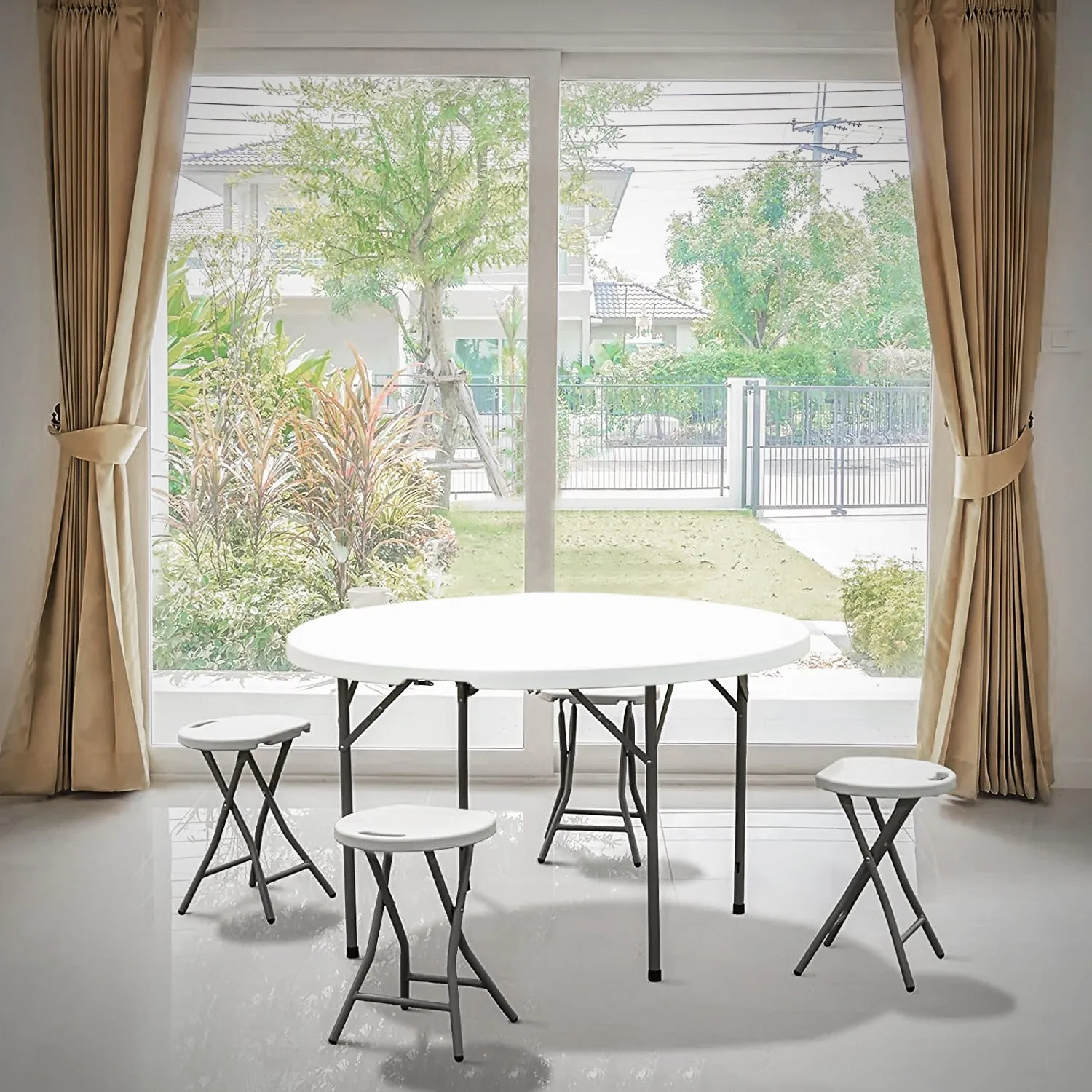 Folding Portable Round Plastic Table - Length 48"/54"/60"/66"