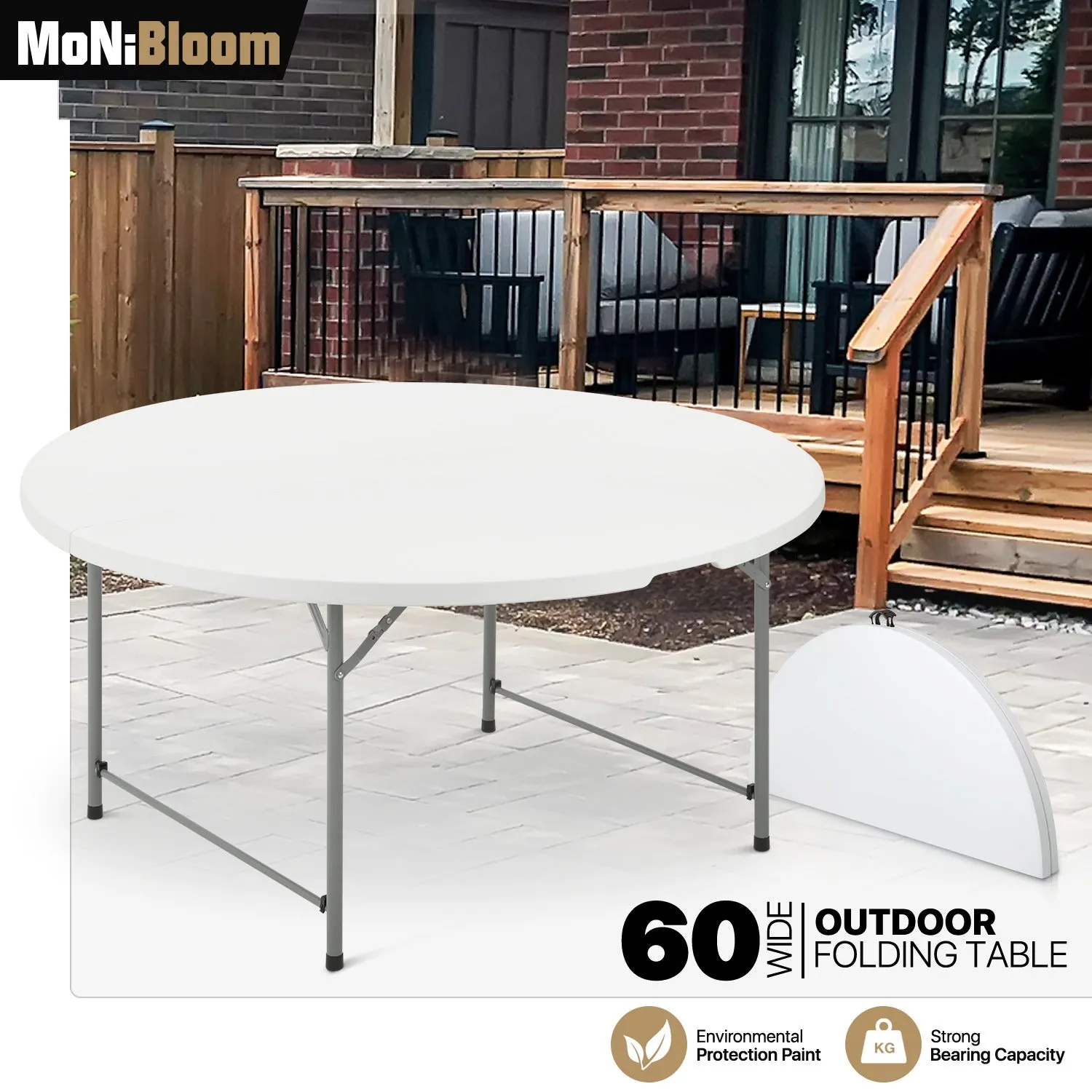 Folding Portable Round Plastic Table - Length 48"/54"/60"/66"