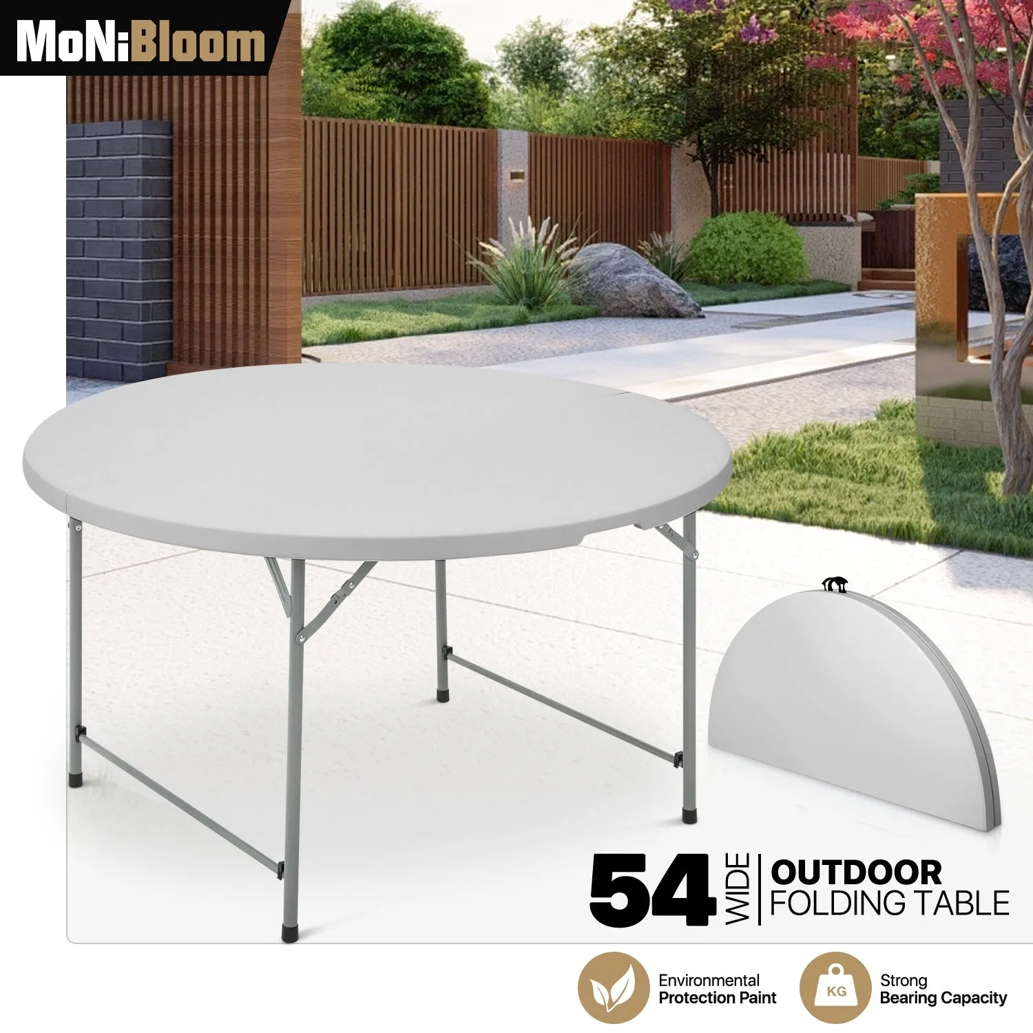 Folding Portable Round Plastic Table - Length 48"/54"/60"/66"