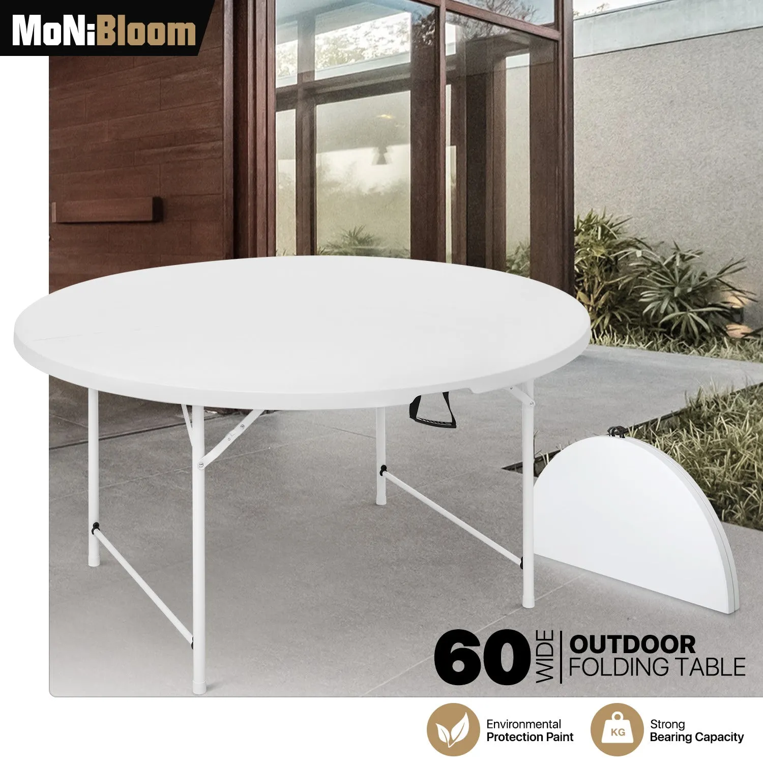 Folding Portable Round Plastic Table - Length 48"/54"/60"/66"