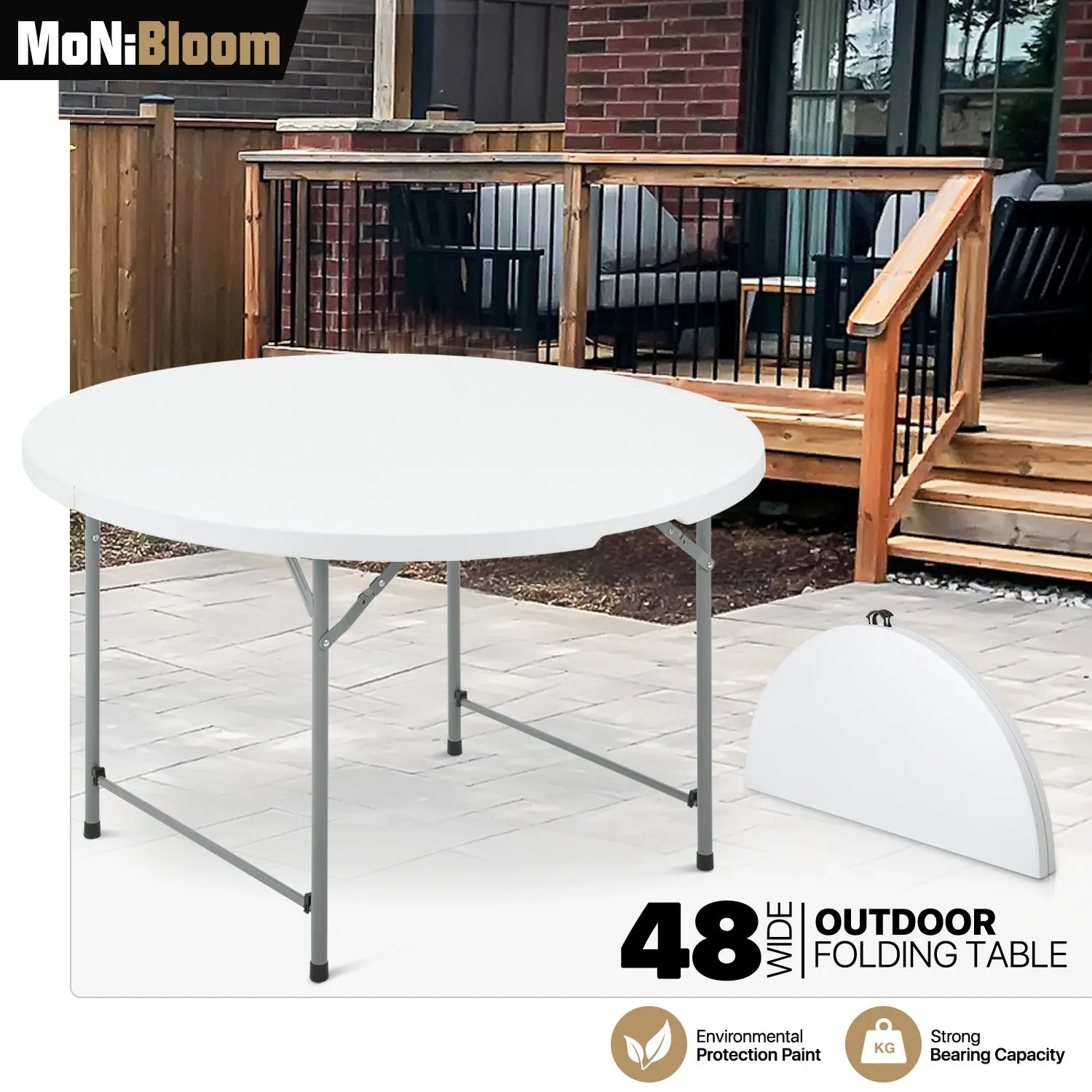Folding Portable Round Plastic Table - Length 48"/54"/60"/66"