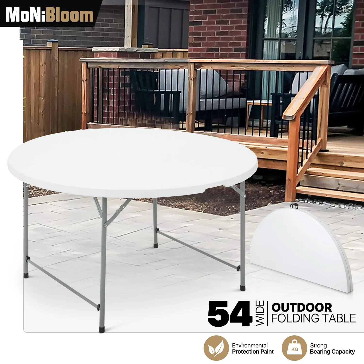 Folding Portable Round Plastic Table - Length 48"/54"/60"/66"