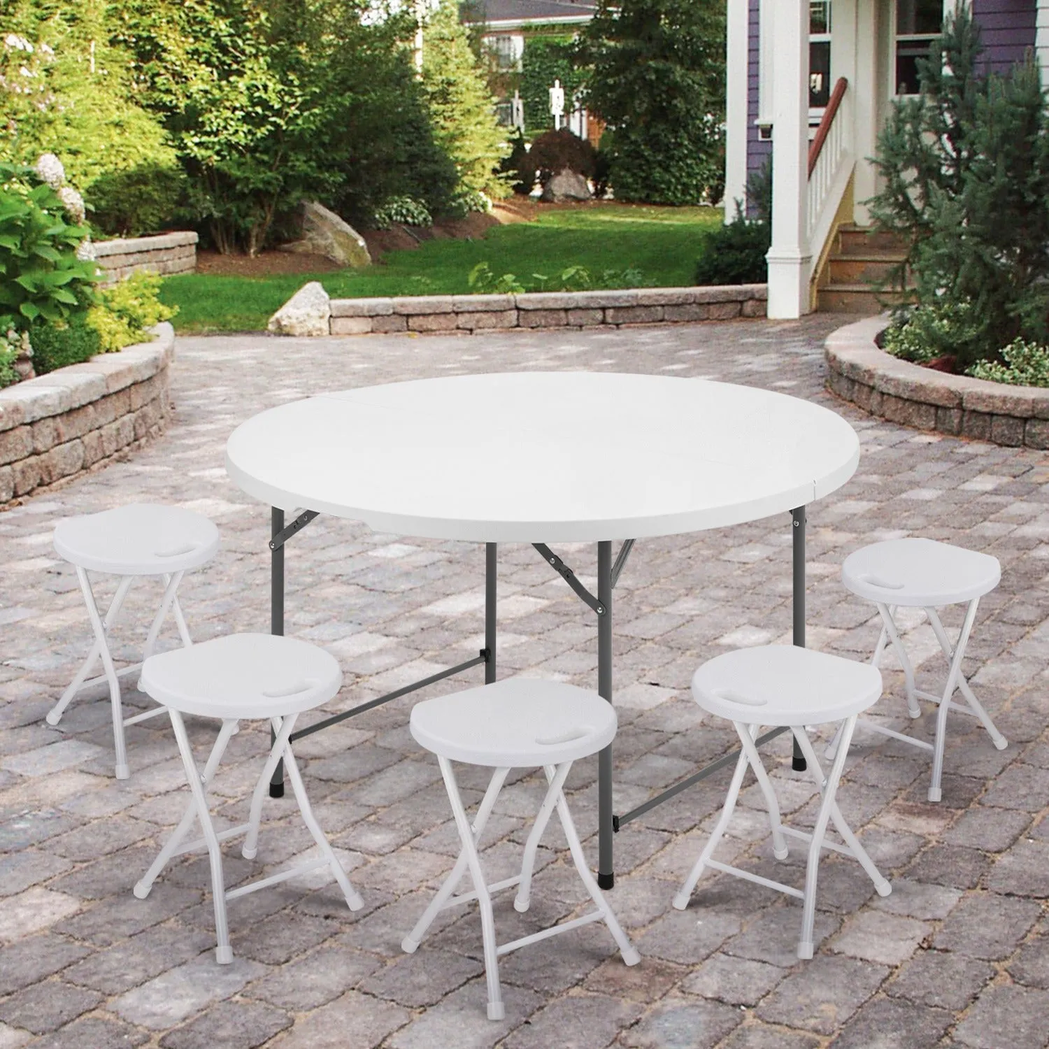 Folding Portable Round Plastic Table - Length 48"/54"/60"/66"