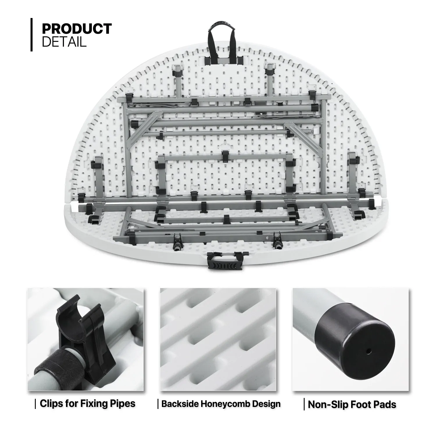 Folding Portable Round Plastic Table - Length 48"/54"/60"/66"