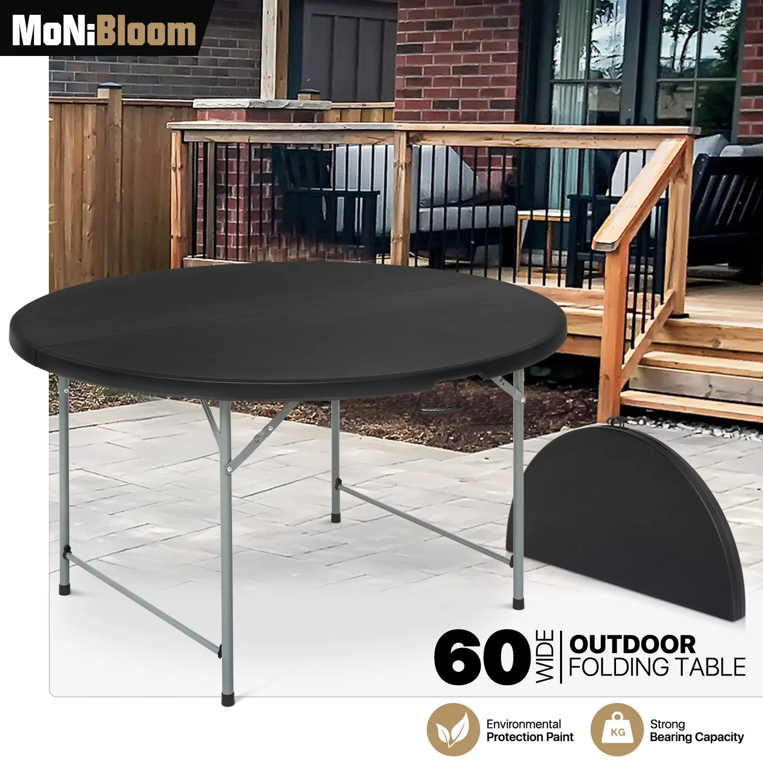 Folding Portable Round Plastic Table - Length 48"/54"/60"/66"