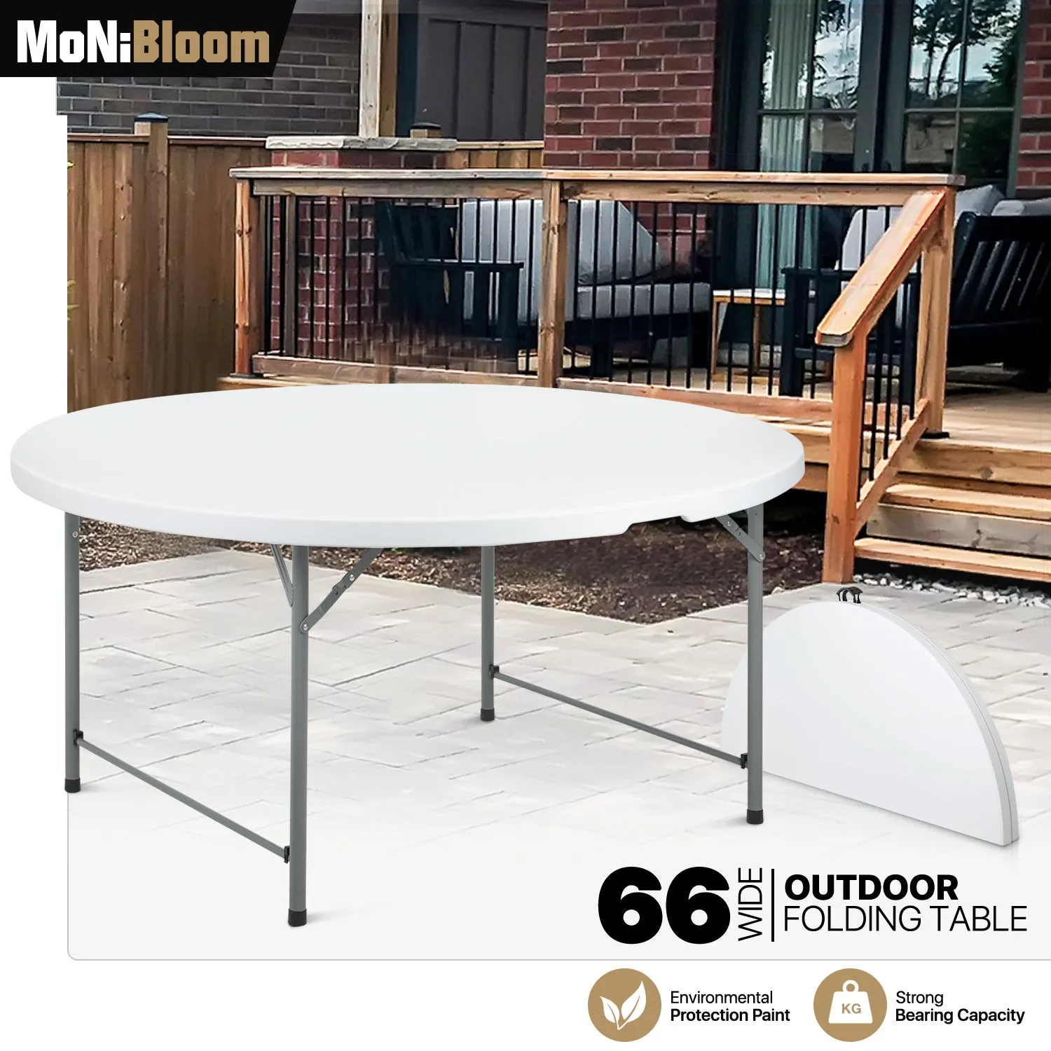 Folding Portable Round Plastic Table - Length 48"/54"/60"/66"