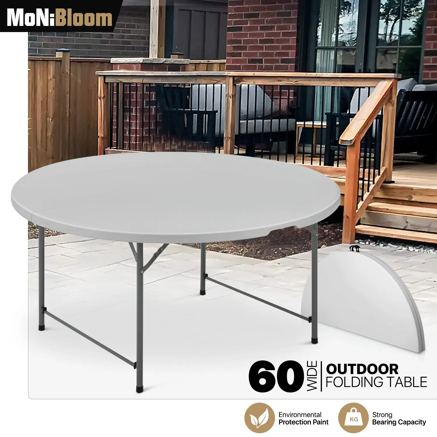 Folding Portable Round Plastic Table - Length 48"/54"/60"/66"