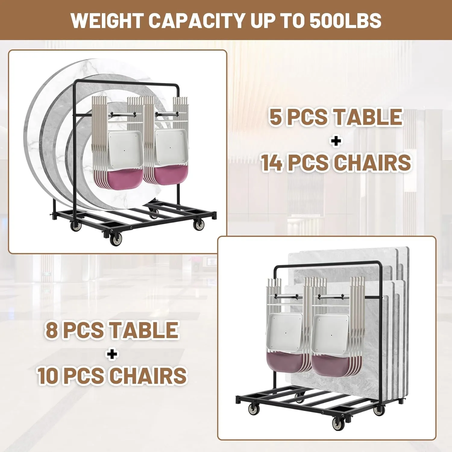 Folding Table and Chair Cart 31"D x 43"W x 47"H, 500 lbs Capacity