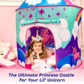 Glitzy Glamping Kit - Unicorn Play Tent, Unicorn Headbands, Jelly Rings and Princess Party Favors