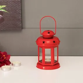 Hanging Lantern Tea Light Candle Holder for Home Decoration - Diwali And Christmas Decorations Items- Star Lantern red color