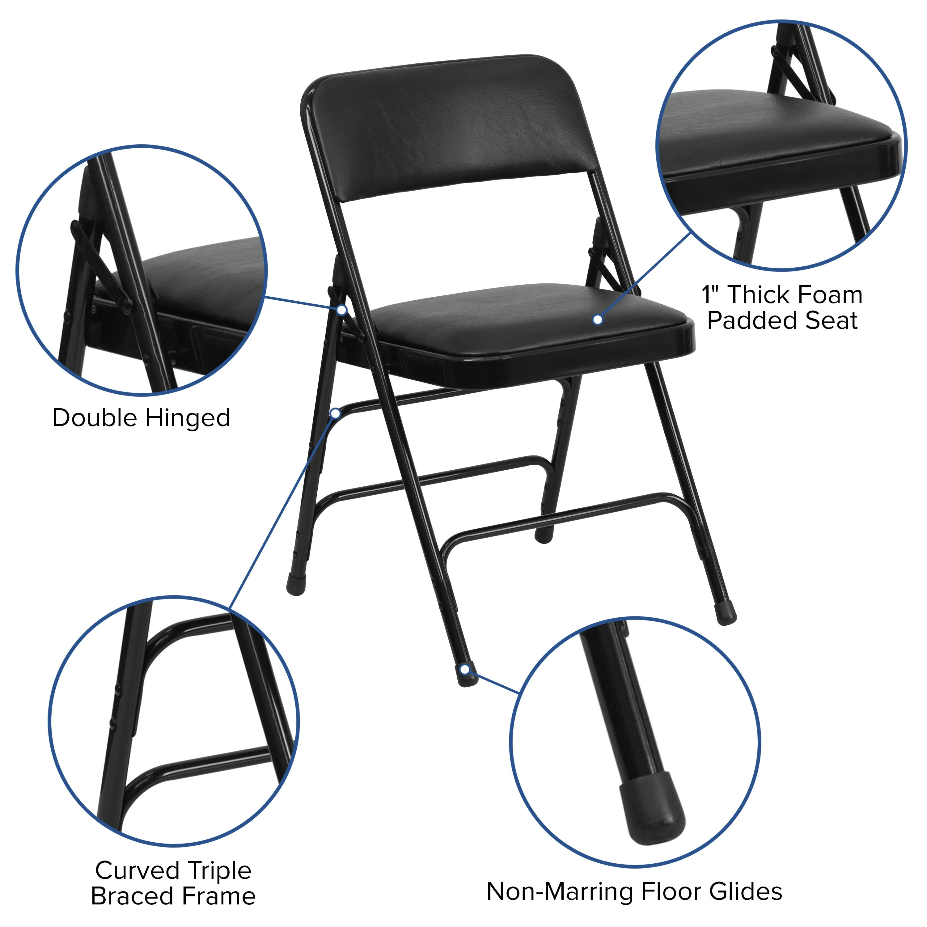 HERCULES Series Curved Triple Braced & Double Hinged Upholstered Metal Folding Chair