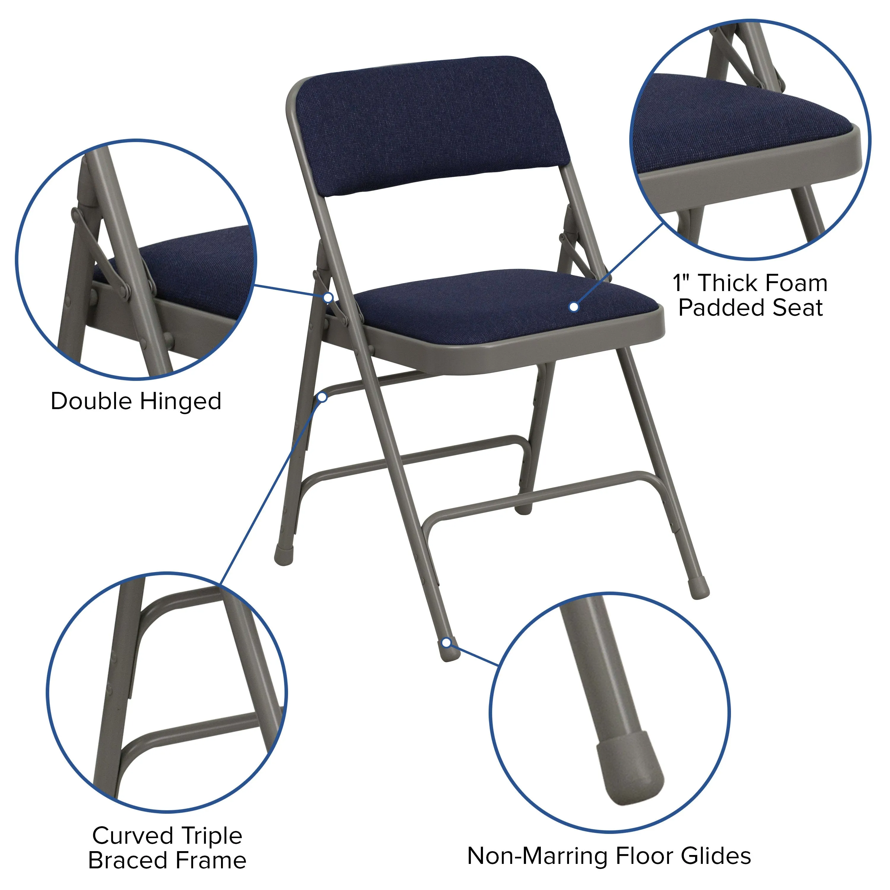 HERCULES Series Curved Triple Braced & Double Hinged Upholstered Metal Folding Chair
