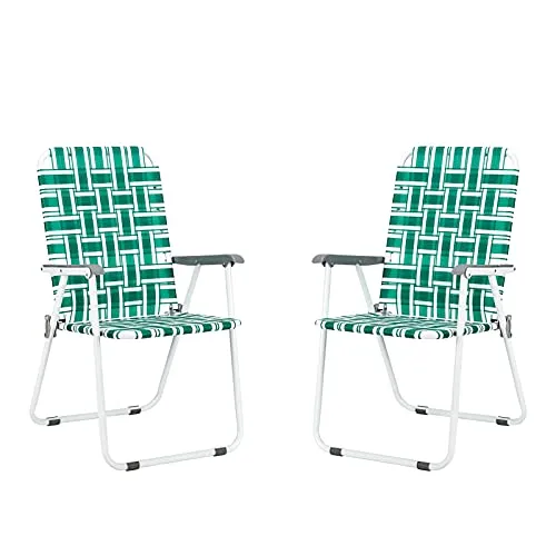 HomVent Patio Folding Web Chair Set, 2 Pack Folding Camping Chair Beach Chair, Portable Web Chair Patio Pool Beach Lawn Chair for Indoor/Outdoor (Light Green)