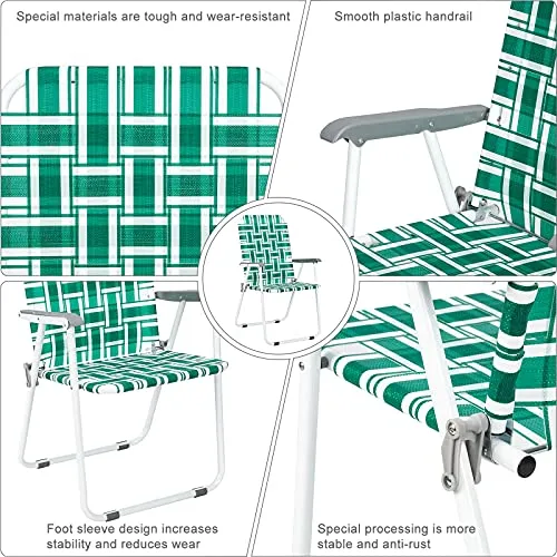 HomVent Patio Folding Web Chair Set, 2 Pack Folding Camping Chair Beach Chair, Portable Web Chair Patio Pool Beach Lawn Chair for Indoor/Outdoor (Light Green)