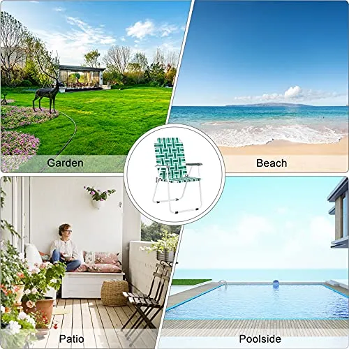 HomVent Patio Folding Web Chair Set, 2 Pack Folding Camping Chair Beach Chair, Portable Web Chair Patio Pool Beach Lawn Chair for Indoor/Outdoor (Light Green)