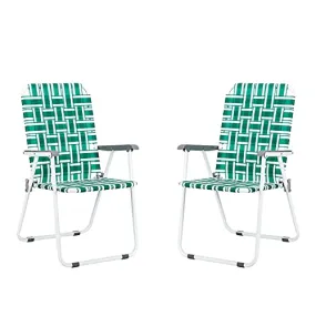 HomVent Patio Folding Web Chair Set, 2 Pack Folding Camping Chair Beach Chair, Portable Web Chair Patio Pool Beach Lawn Chair for Indoor/Outdoor (Light Green)