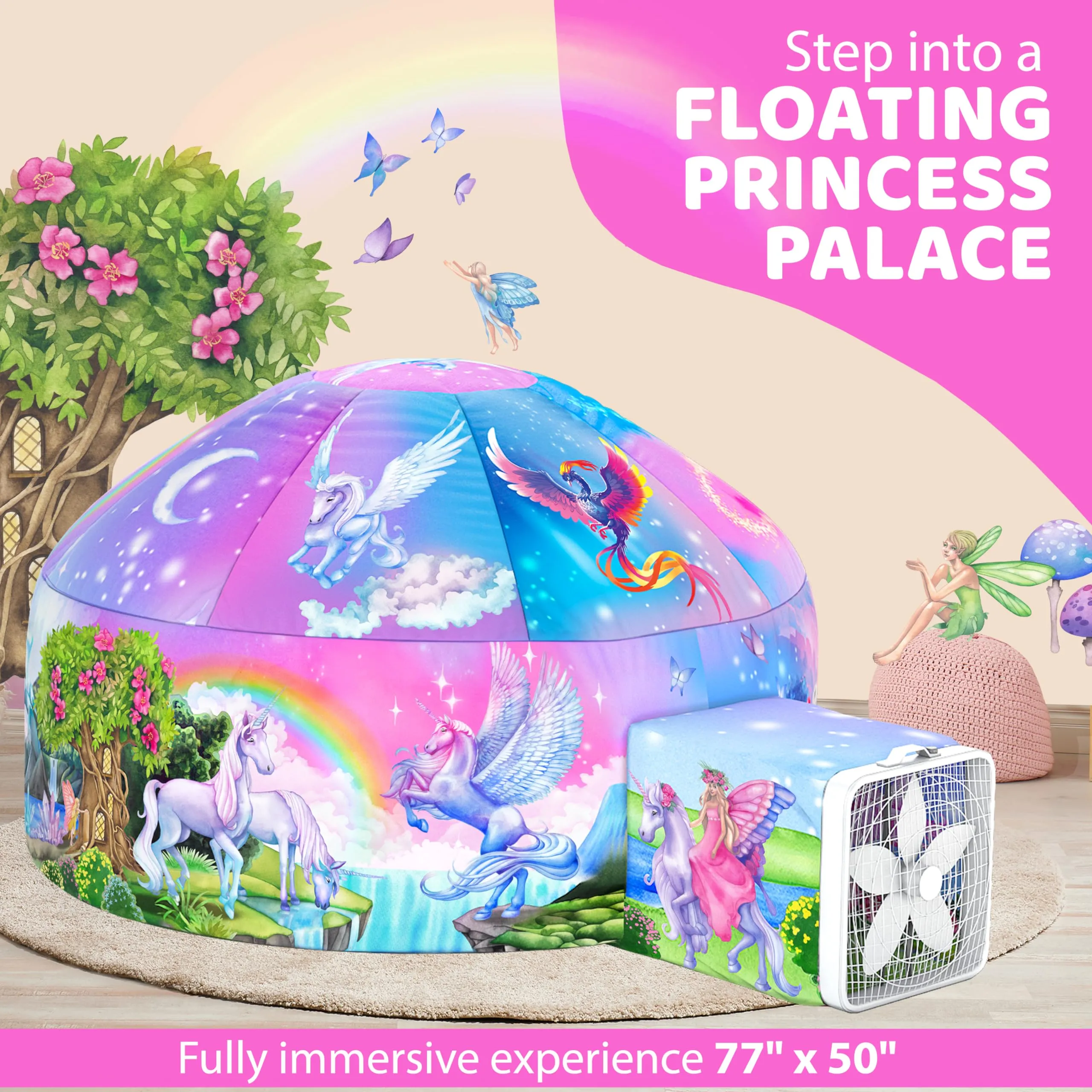 Inflatable LED Princess Castle Play Tent for Kids - 77" x 50"